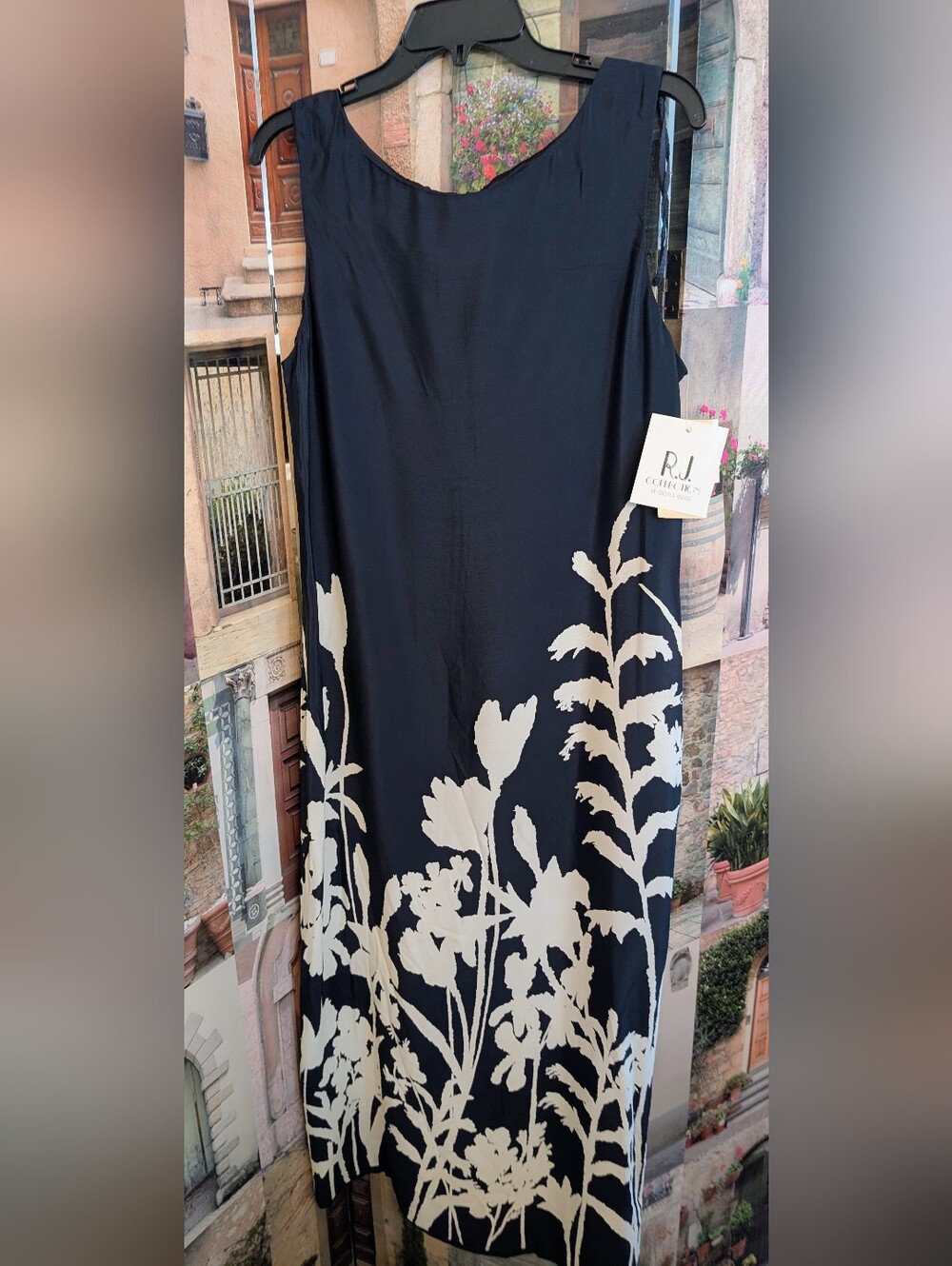 Black Maxi Dress with Cream Floral Print